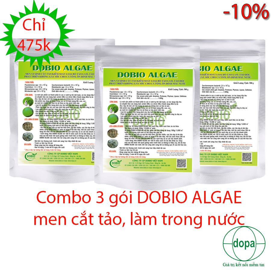 COMBO 3 GÓI DOBIO ALGAE MEN VI SINH KIỂM SOÁT DIỆT CẮT TẢO LAM HIỆU QUẢ TỐT CHO AO NUÔI