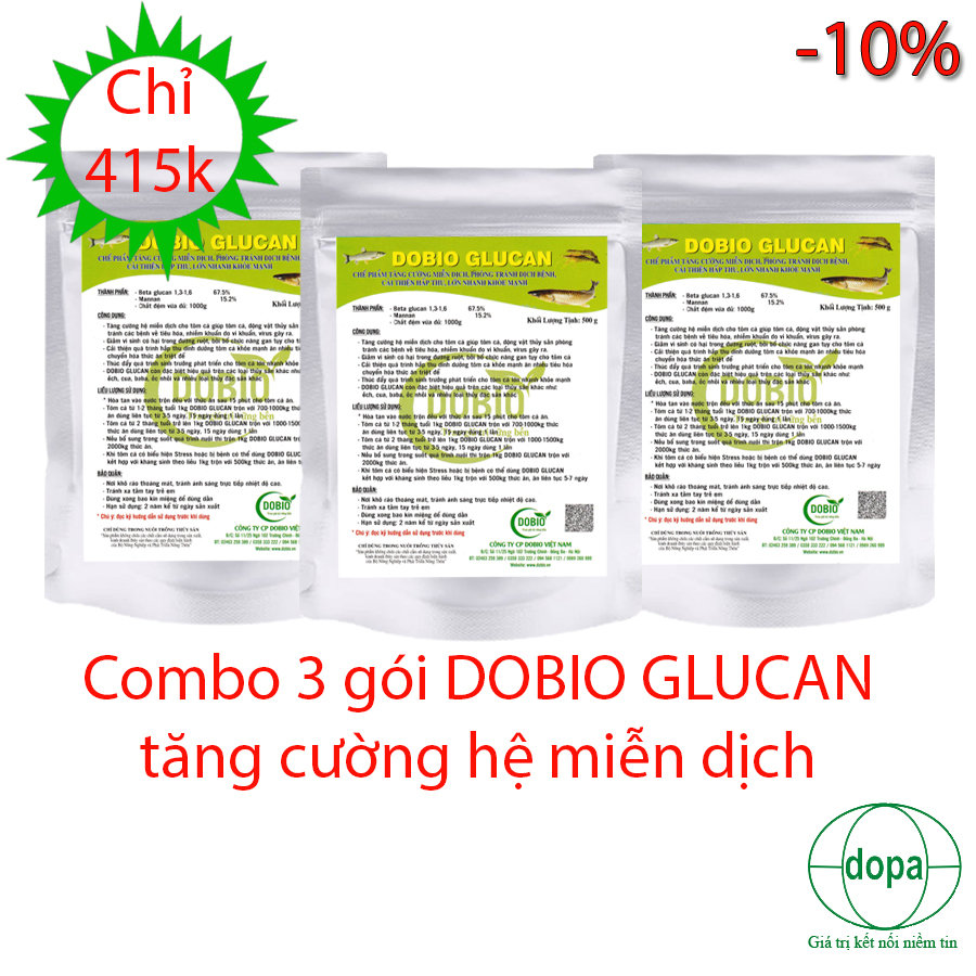 COMBO 3 GÓI DOBIO GLUCAN CHẾ PHẨM TĂNG CƯỜNG MIỄN DỊCH HỖ TRỢ PHÒNG TRỊ BỆNH CẢI THIỆN HẤP THU CHO THUỶ SẢN CÁ TÔM