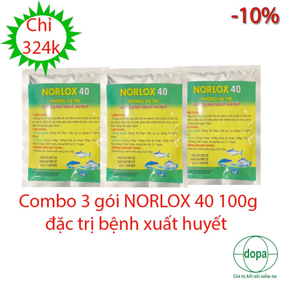 COMBO 3 GÓI NORLOX 40 100G Đặc Trị Bệnh Xuất Huyết, Đốm Đỏ Ở Cá, Động Vật Thủy Sản