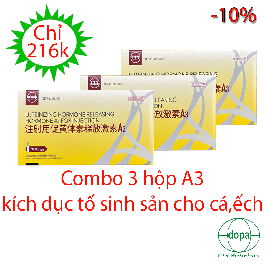 COMBO 3 HỘP A3 KÍCH DỤC TỐ SINH SẢN ĐẺ NHÂN TẠO CHO CÁ, ẾCH