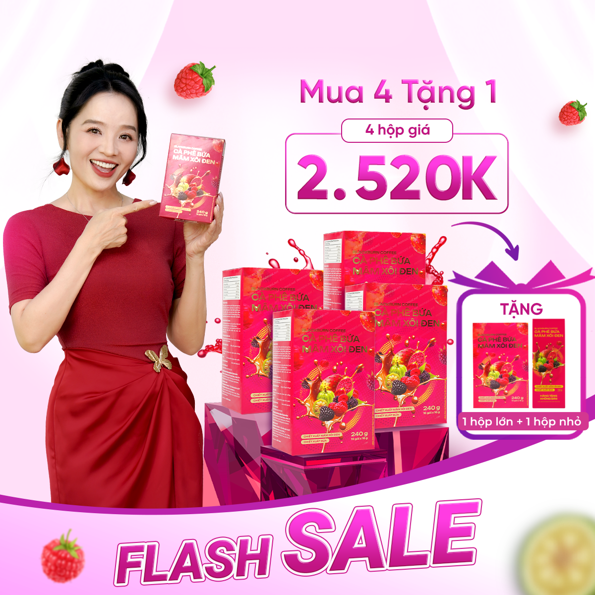 Combo 4 Hộp - Cà Phê Mâm Xôi Đen tặng 1 hộp lớn + 1 hộp nhỏ