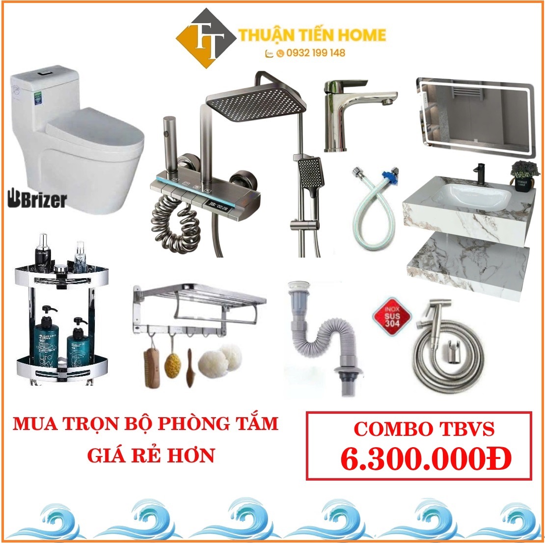 Combo Trọn Bộ Thiết Bị Phòng Tắm 9 Món Tiết Kiệm (6.300k)