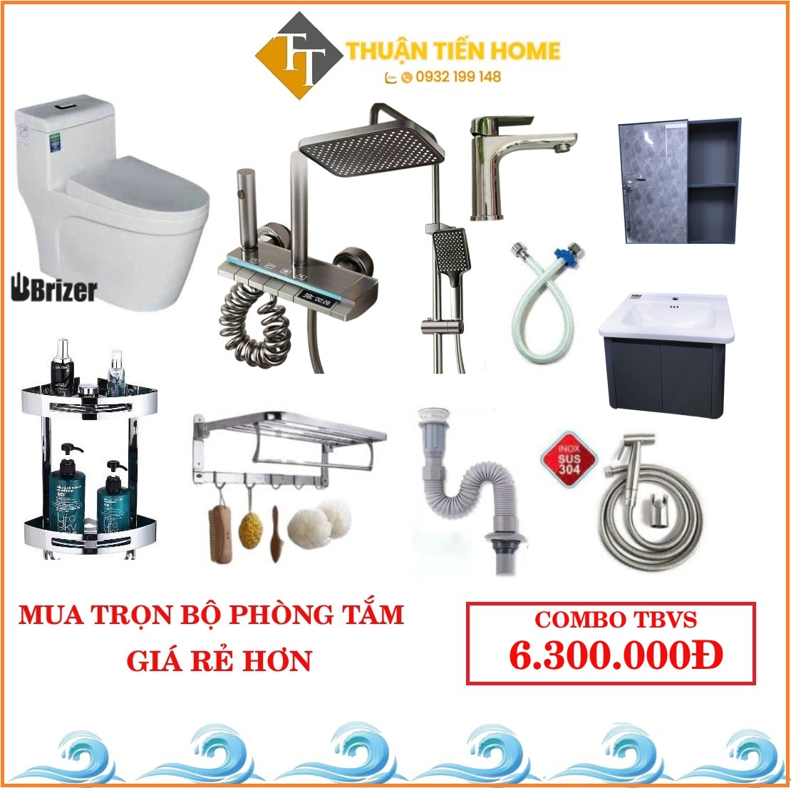 Combo Trọn Bộ Thiết Bị Phòng Tắm 9 Món Tiết Kiệm (6.300k)