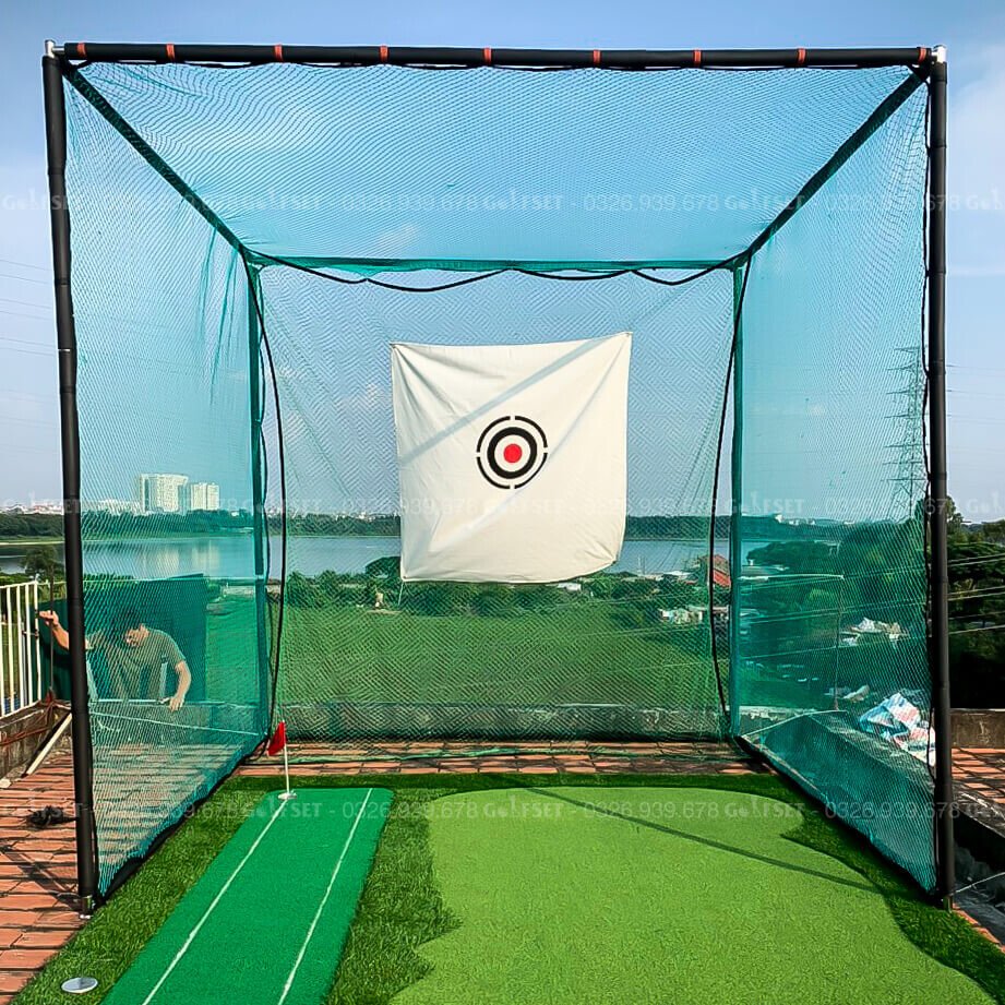 Khung Lưới Tập Swing Golf Chất Liệu Khung Inox/ 3x3x3m/ Kèm Hồng Tâm Phát Bóng Và Lưới Golf Sợi Cước