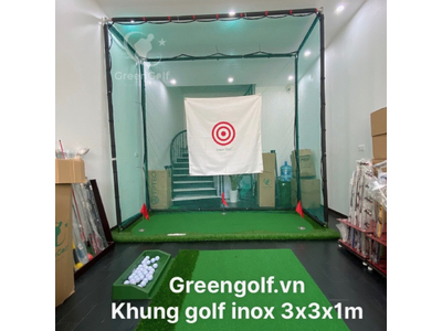 Combo Khung Tập Golf INOX 3x3x1m + Thảm Tập Golf 1.5mx3m + Thảm Swing 1.5mx1.5m + Khay Đựng Bóng + 25 Bóng Golf