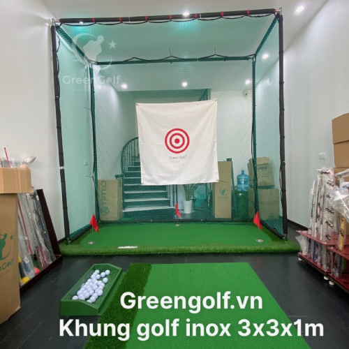 Combo Khung Tập Golf INOX 3x3x1m + Thảm Tập Golf 1.5mx3m + Thảm Swing 1.5mx1.5m + Khay Đựng Bóng + 25 Bóng Golf