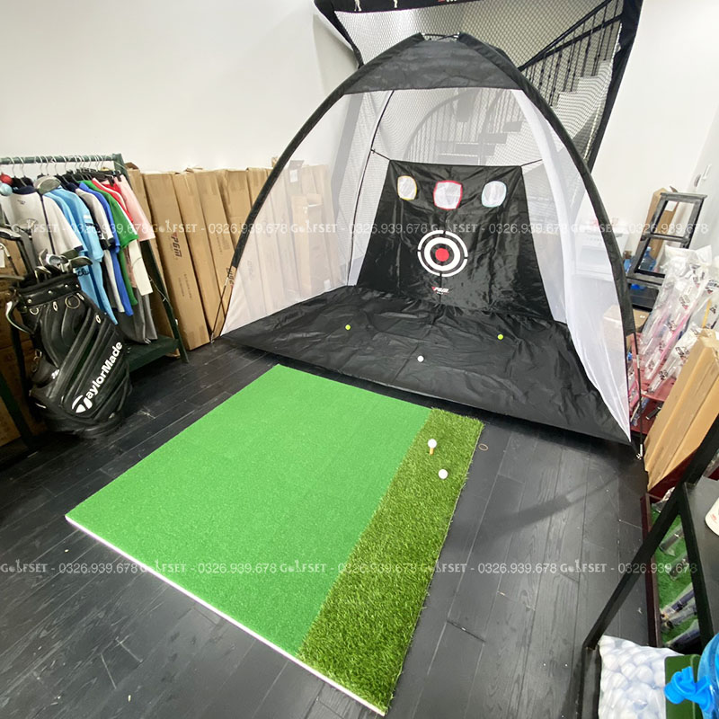 Combo Lồng Tập Golf + Thảm Swing 150x150cm, Bộ Chơi Golf Giá Rẻ Tại Nhà Tặng Kèm Bóng Và Tee