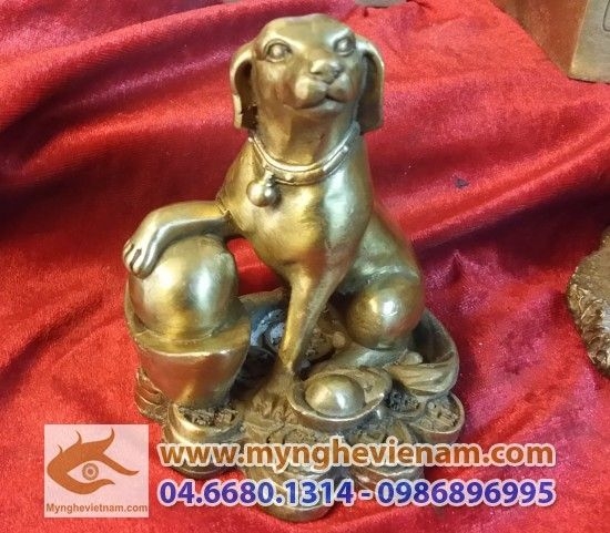 Tượng Chó ngồi tiền bằng đồng cao 12cm