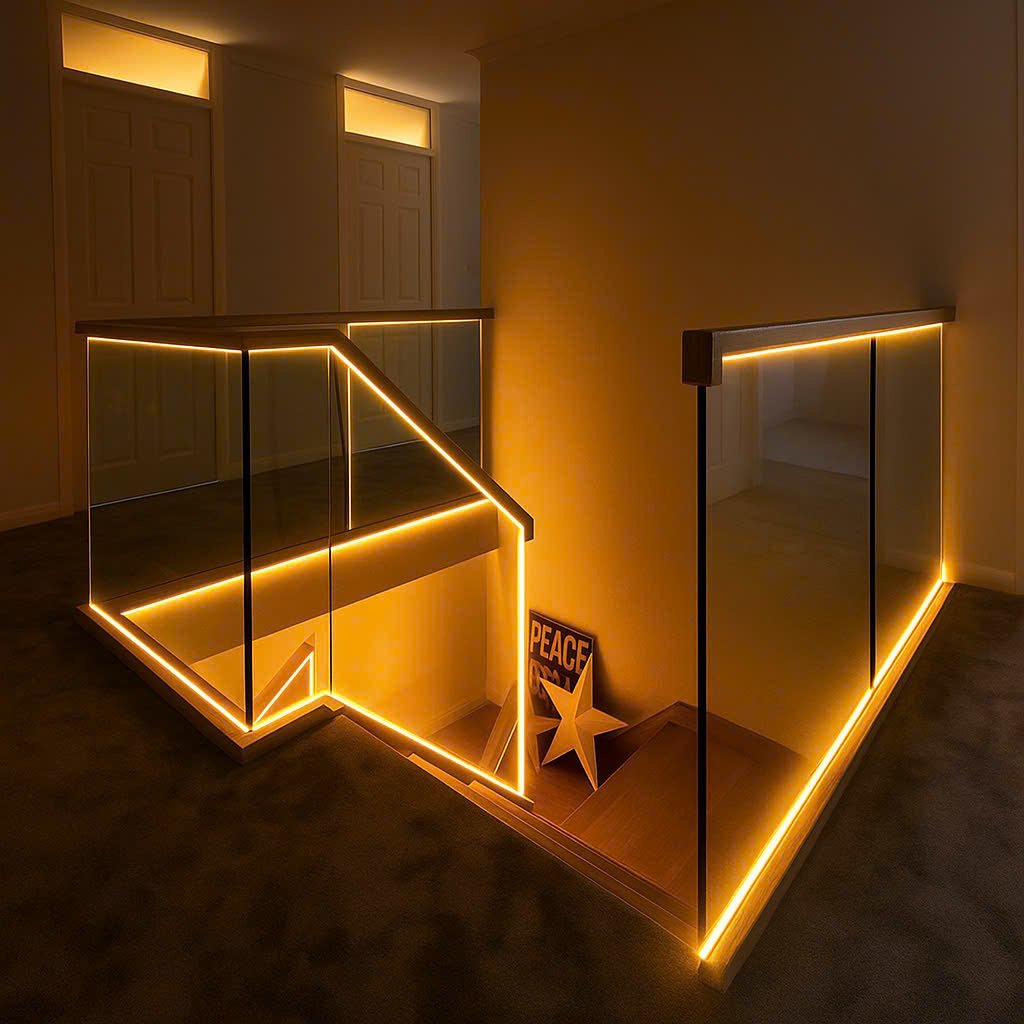 📌 CẦU THANG KÍNH ĐÈN LED VÀNG CAO CẤP | THI CÔNG CHUẨN CITYBUILDING 2025