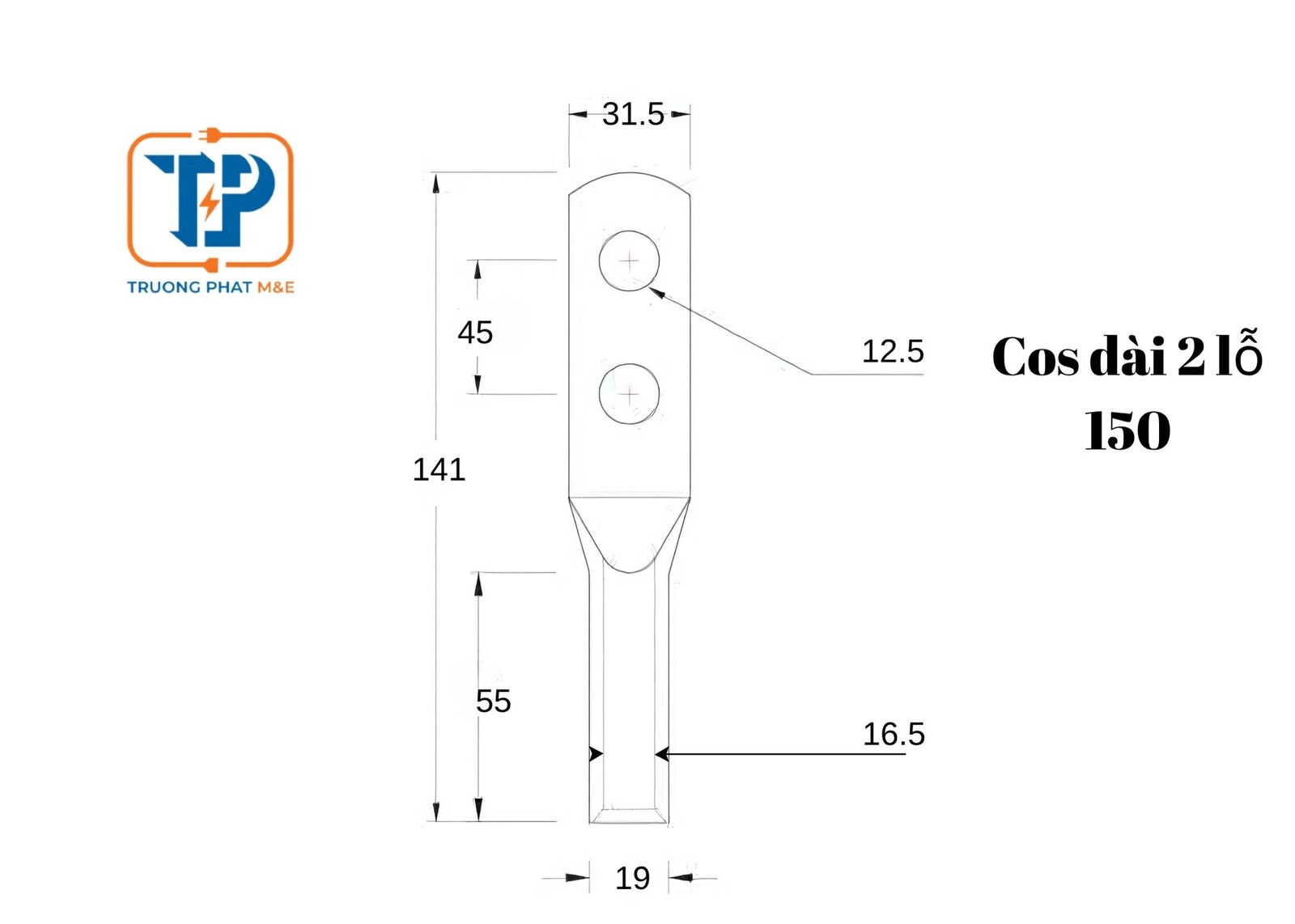 Đầu cốt đồng ép 2 lỗ (150mm2)