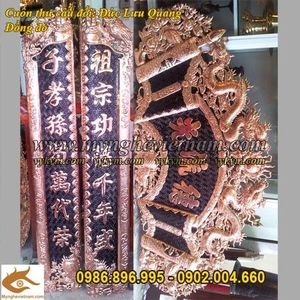 Cuốn Thư Câu đối Đức Lưu Quang chạm đồng đỏ 1m55