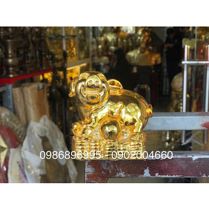 Tượng heo đồng ngồi tiền ôm ngọc cao 8cm mạ vàng