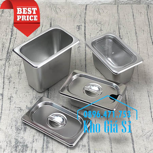 Khay inox 1/9 chiều cao 15cm đựng thực phẩm, thức ăn