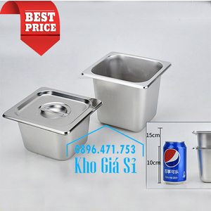Khay inox 1/6 chiều cao 10cm đựng thạch topping trà sữa, rau câu