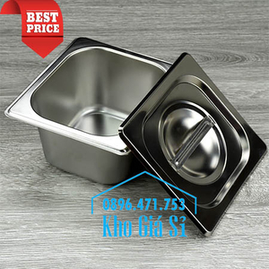 Khay inox 1/6 chiều cao 10cm đựng thạch topping trà sữa, rau câu