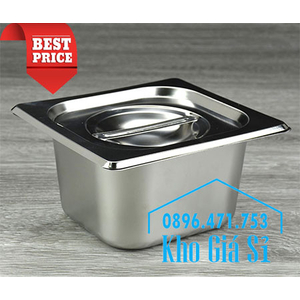 Khay inox 1/6 chiều cao 10cm đựng thạch topping trà sữa, rau câu
