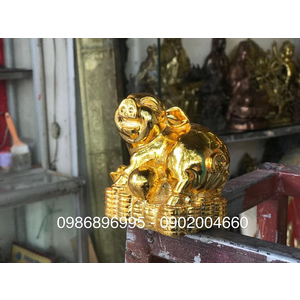 Tượng heo đồng ngồi tiền ôm ngọc cao 8cm mạ vàng