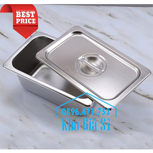 Khay inox 1/2 chiều cao 10cm đựng hải sản ướp lạnh, thức ăn nhà hàng