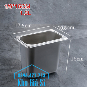 Khay inox 1/9 chiều cao 15cm đựng thực phẩm, thức ăn