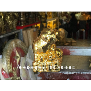 Tượng heo đồng ngồi tiền ôm ngọc cao 8cm mạ vàng