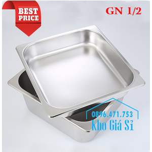 Khay inox 1/2 chiều cao 10cm đựng hải sản ướp lạnh, thức ăn nhà hàng