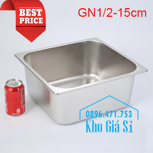 Khay inox 1/2 chiều cao 15cm đựng rau sống, củ quả, trái cây tươi