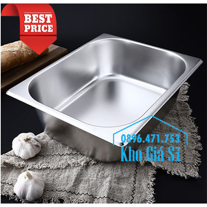 Khay inox 1/2 chiều cao 10cm đựng hải sản ướp lạnh, thức ăn nhà hàng