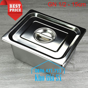 Khay inox 1/2 chiều cao 15cm đựng rau sống, củ quả, trái cây tươi