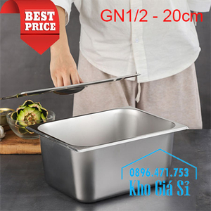 Khay inox 1/2 chiều cao 20cm đựng và nấu chín thức ăn trực tiếp