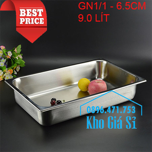 Khay inox 1/1 chiều cao 10cm đựng giữ lạnh thức ăn hải sản tươi sống, rau củ quả