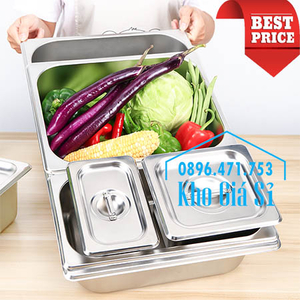 Khay inox chữ nhật 1/1 chiều cao 20cm đựng thực phẩm
