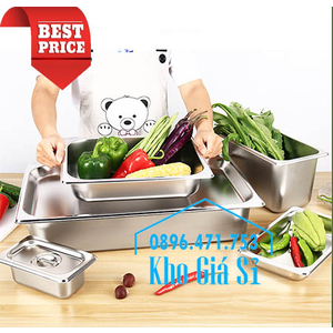 Khay inox chữ nhật 1/1 chiều cao 15cm đựng thực phẩm, trái cây tươi