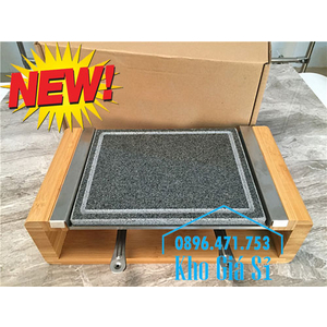 Bộ đá nướng thịt Hàn Quốc BBQ hình chữ nhật có giá đỡ bằng gỗ giữ nóng bằng cồn