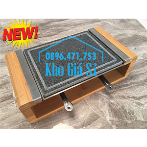 Bộ đá nướng thịt Hàn Quốc BBQ hình chữ nhật có giá đỡ bằng gỗ giữ nóng bằng cồn