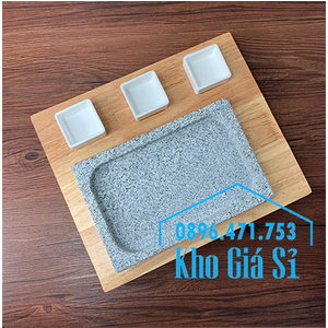 Dĩa đá nóng ăn bò bít tết, bò nướng Nhật Bản có khay gỗ phục vụ