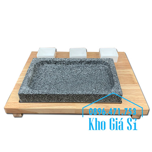 Dĩa đá nóng ăn bò bít tết, bò nướng Nhật Bản có khay gỗ phục vụ