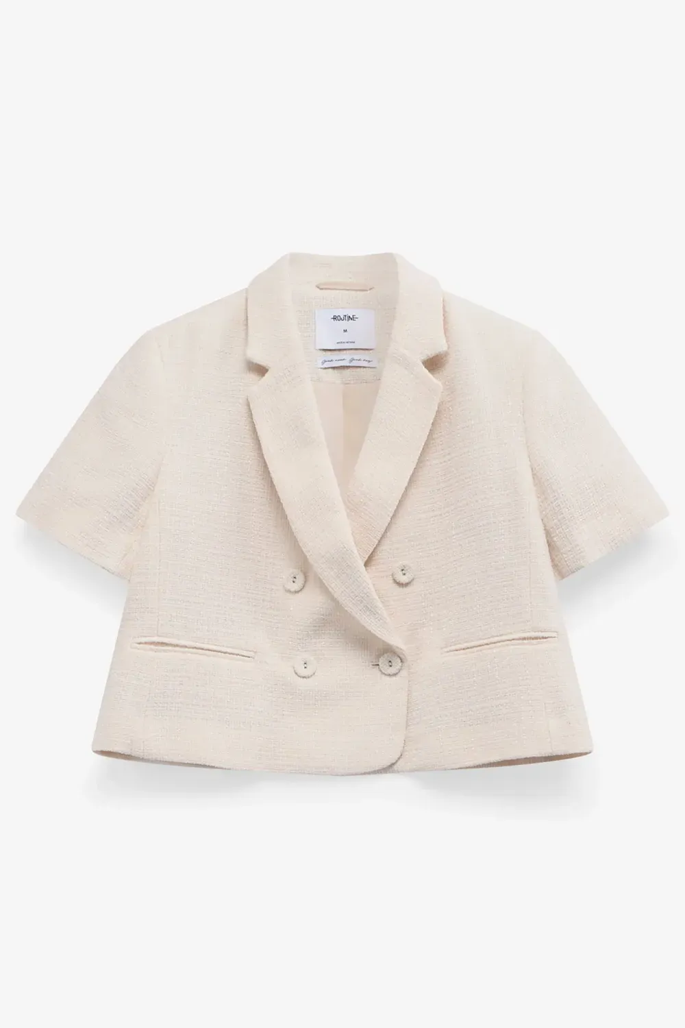 Áo blazer nữ tay ngắn vải tweed. Regular cropped