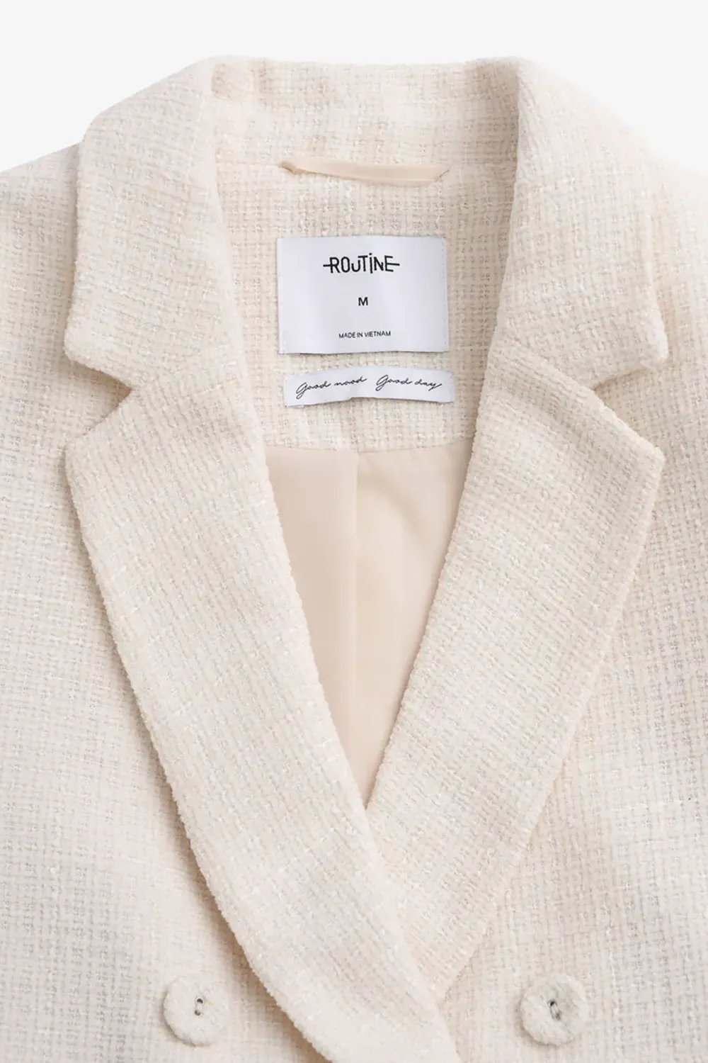 Áo blazer nữ tay ngắn vải tweed. Regular cropped