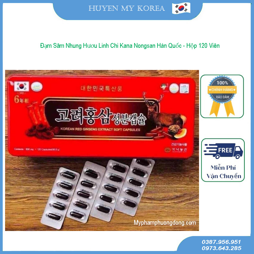 Đạm Sâm Nhung Hươu Linh Chi Kana Nongsan Hàn Quốc - Hộp 120 Viên