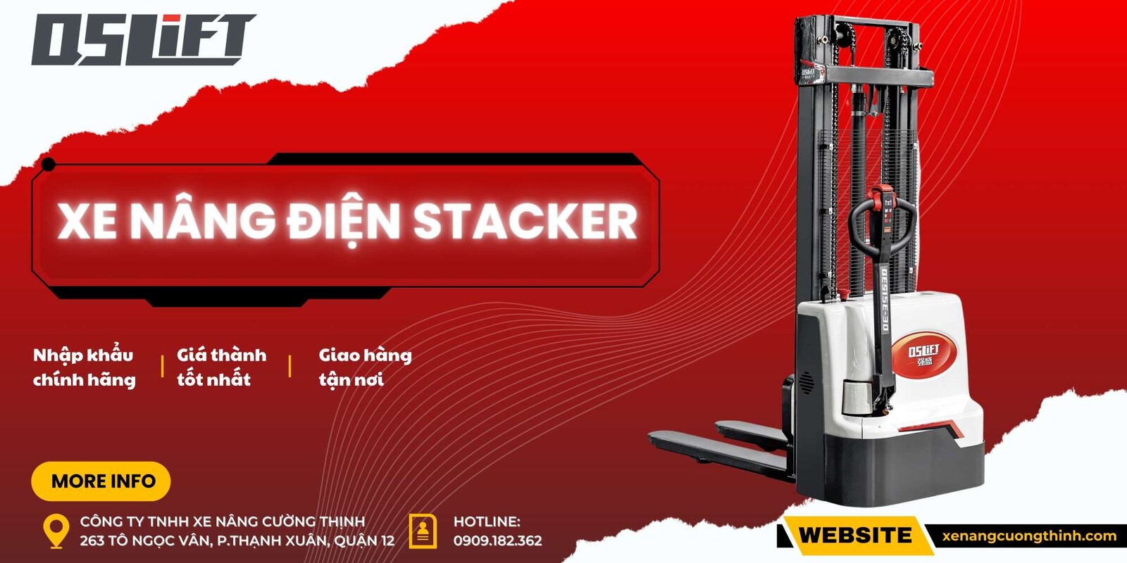 Xe nâng điện Stacker | Nhập khẩu - Chính hãng | Xe nâng Cường Thịnh