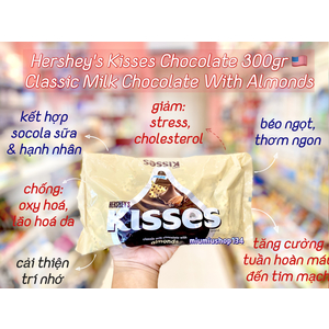 Socola Hershey’s Kisses Milk Chocolate With Almonds 300 gr 🇺🇸 - nhân Hạnh Nhân