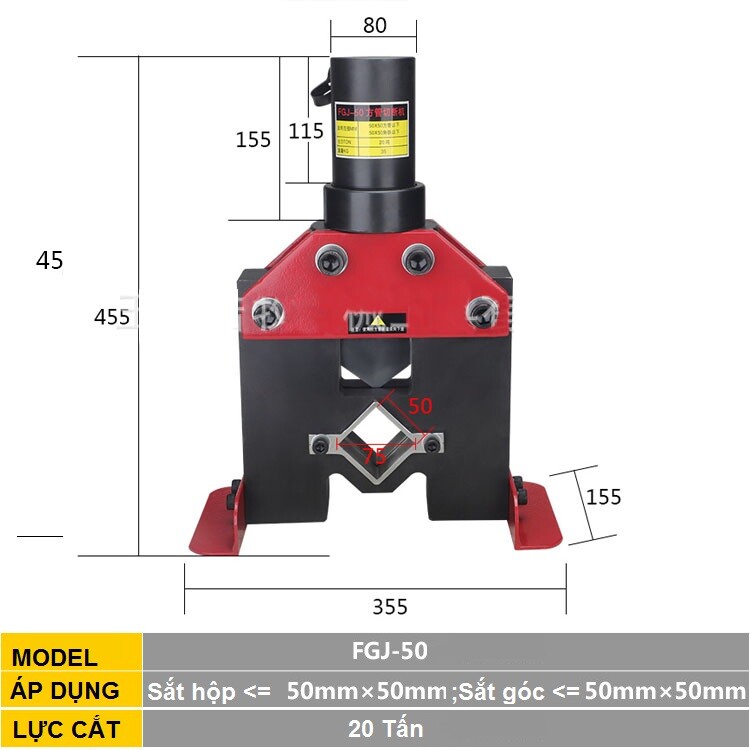 Đầu cắt sắt hộp, sắt góc FGJ-50 - Thông số kỹ thuật