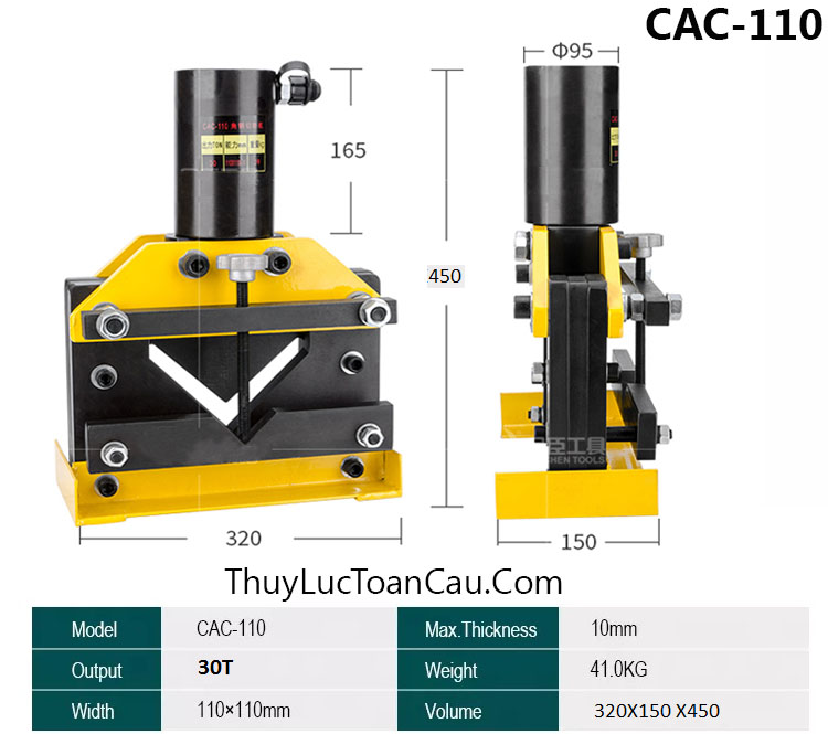 Thông số kỹ thuật, kích thước Đầu máy cắt sắt thép góc V L TcT CAC-110