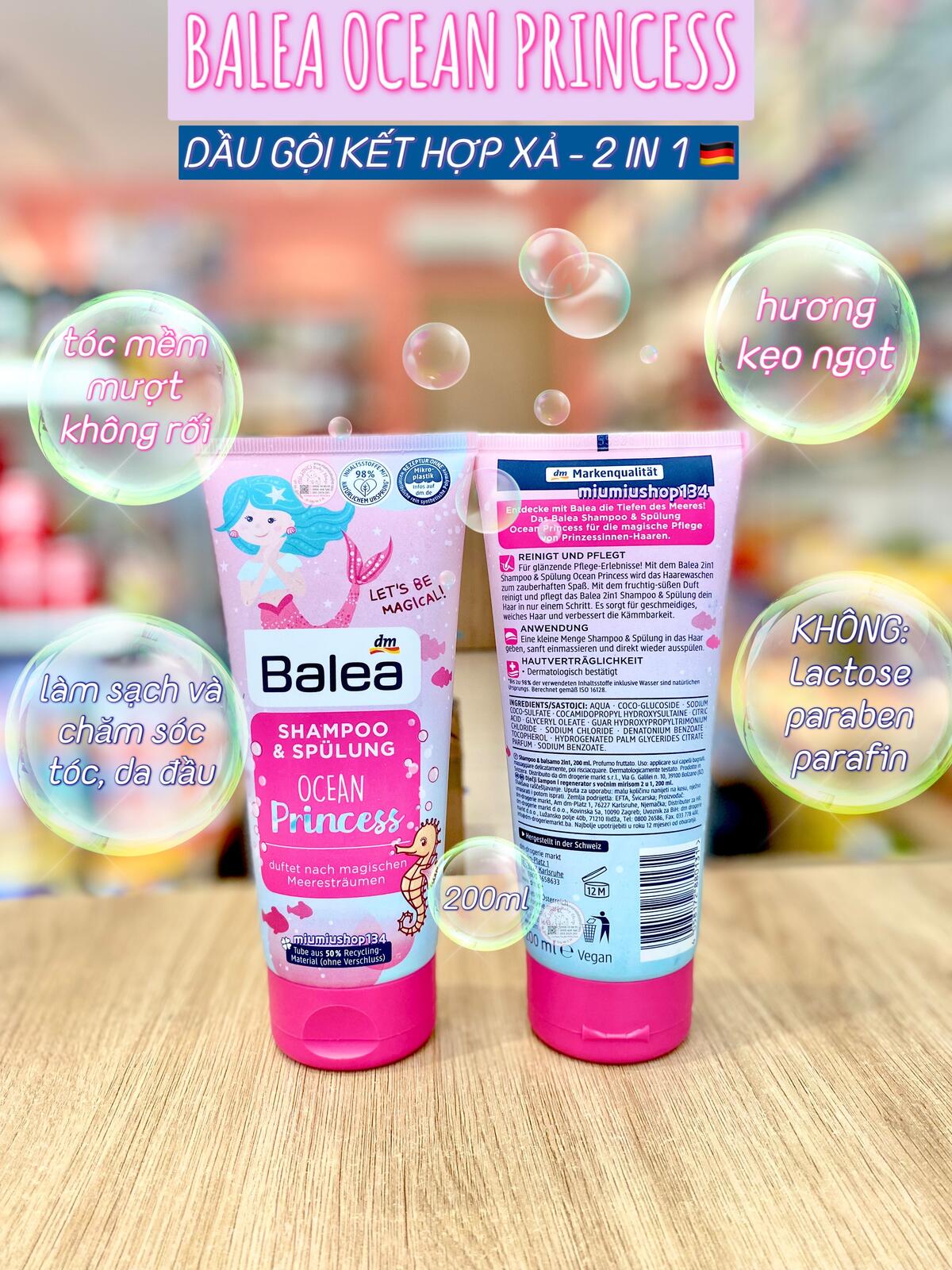 DẦU GỘI KẾT HỢP XẢ 2 IN 1 BALEA OCEAN PRINCESS 200ml 🇩🇪