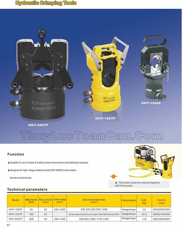 Đầu ép cos - đầu ép cáp thủy lực loại lớn hhy-1000f hhy-100tf hhy-200tf dùng Máy bơm thủy lực 