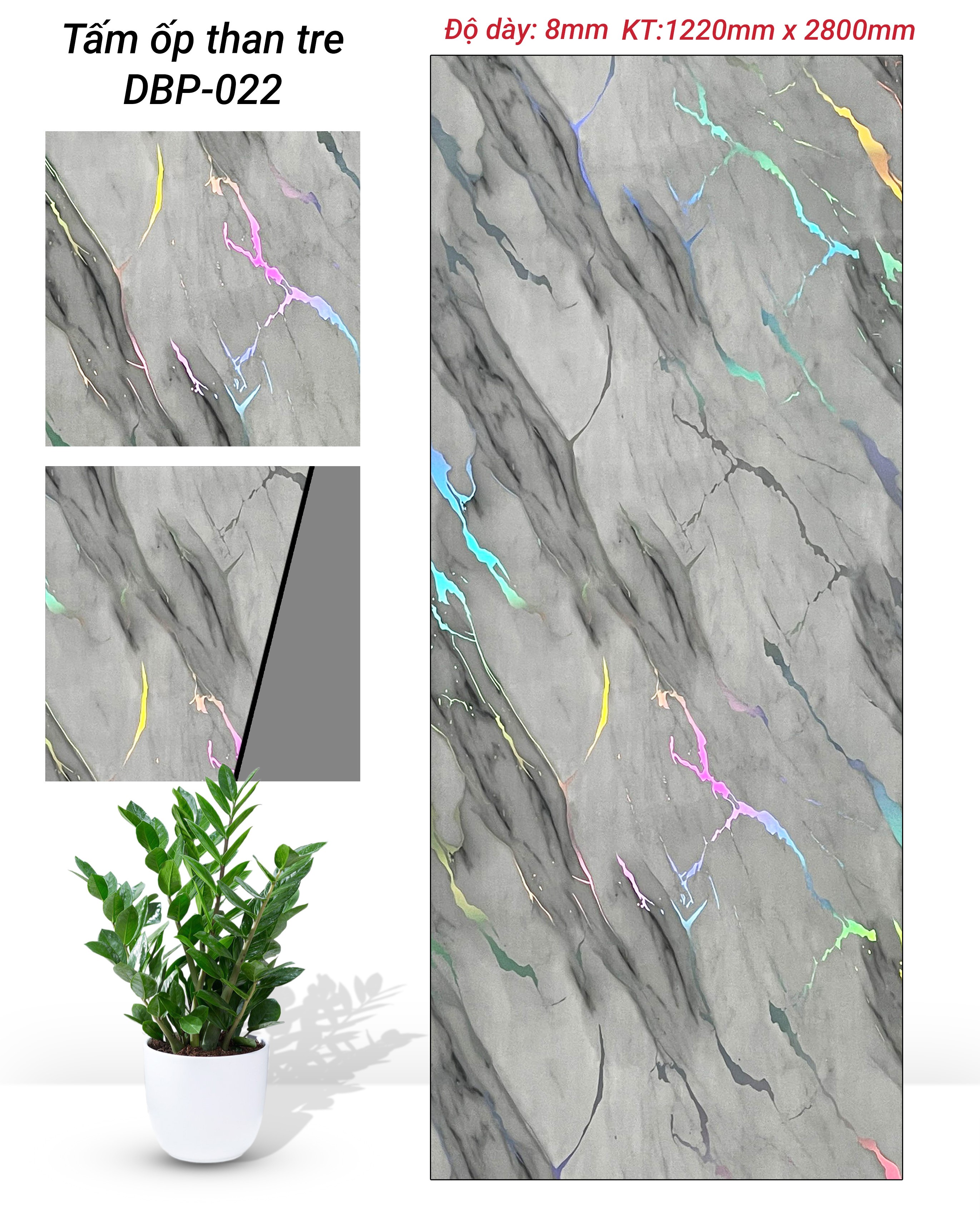 TẤM ỐP THAN TRE VÂN ĐÁ PHỦ PET DB CAO CẤP TẠI NHÀ MÁY HÀ NỘI