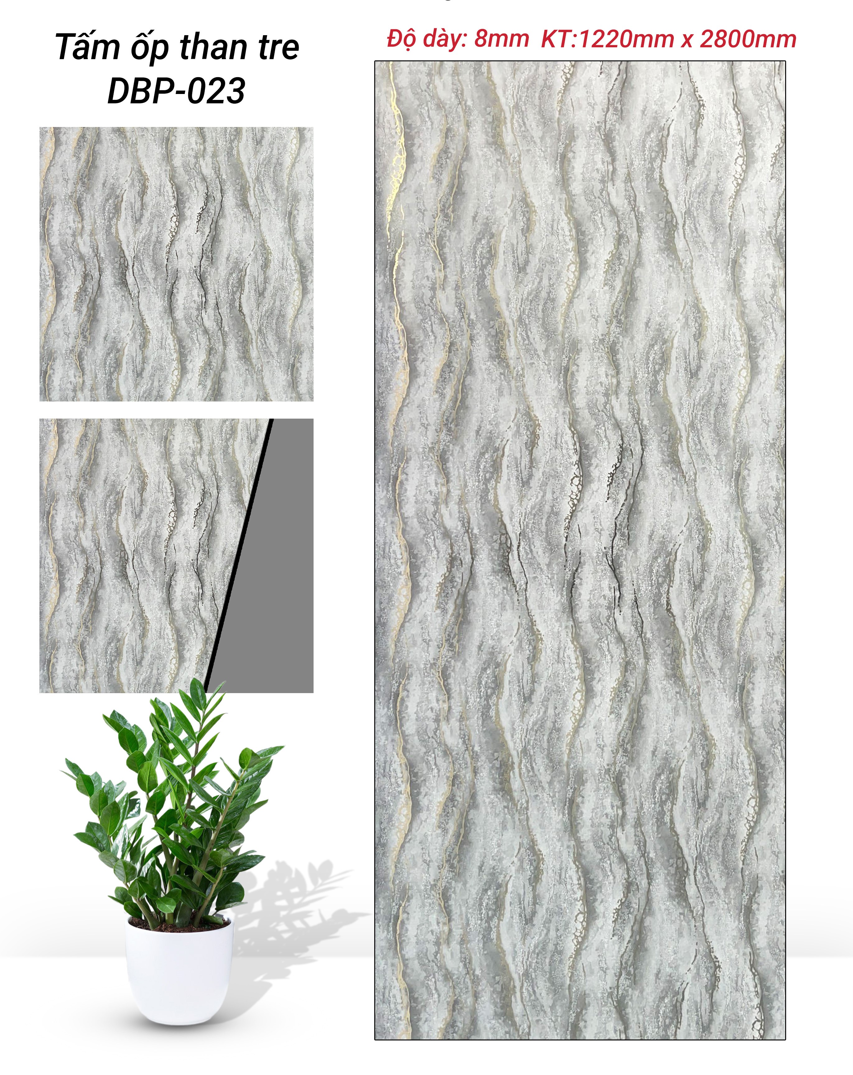 TẤM ỐP THAN TRE VÂN ĐÁ PHỦ PET DB CAO CẤP TẠI NHÀ MÁY HÀ NỘI