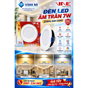 Đèn Âm trần 7W 3 màu mặt trắng trơn EMC