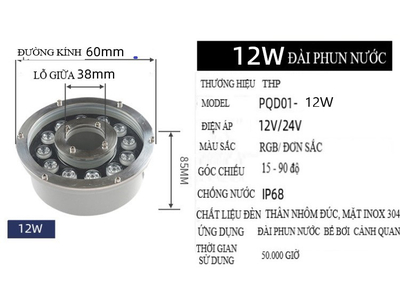 Đèn LED Âm Nước Bánh Xe 12W