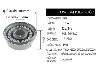 Đèn LED Âm Nước Bánh Xe 15W